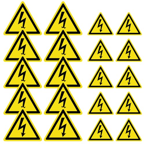 Jortmrd 20 Stück Achtung Strom Aufkleber Elektro Blitz Warnschild Elektrische Spannung Vorsicht Strom Schild Warnaufkleber Dreieck Schild Folie Selbstklebend Warnung vor Hochspannung (5cm/10cm) von Jortmrd