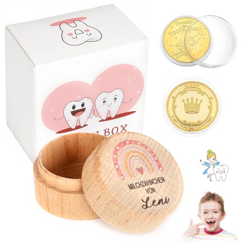 Jortmrd 3 Stück Zahndose Milchzähne (1 PCS) + Zahnfee Münzen (2 PCS) Milchzahndose für Mädchen & Jungen, Regenbogen Zahnbox Geschenkideen von Jortmrd