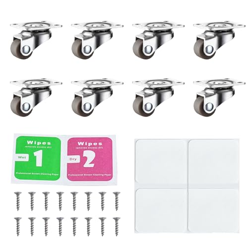 Jortmrd 8 Stück Möbelrollen 12mm Lenkrollen 360 Grad Kleine Gummi Rollräder mit Stahloberplatte Transportrollen Geräuschlos Mini Räder für Kleine Möbel, Tisch, Kabinett, Wagen (Braun) von Jortmrd