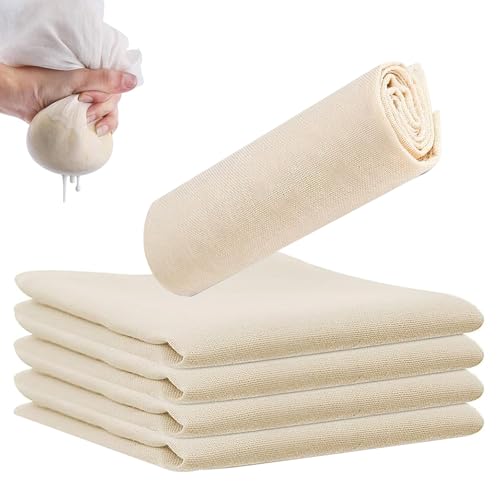 Jortmrd 5 Stück 80X80cm Seihtuch Passiertuch Wiederverwendbar Käsetuch Waschmaschinenfest Cheesecloth Ungebleicht Abseihtuch Für Nussmilch, Obstsaft, Gemüsesaft, Käsemachen von Jortmrd