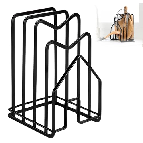 Jortmrd Schneidebrett Halterung Topfpfannendeckel Halter Schneidebrett Ständer Rack Schwarz Schneidebrett Organizer Ständer für Küche (21.5x14.5x12.5cm) von Jortmrd