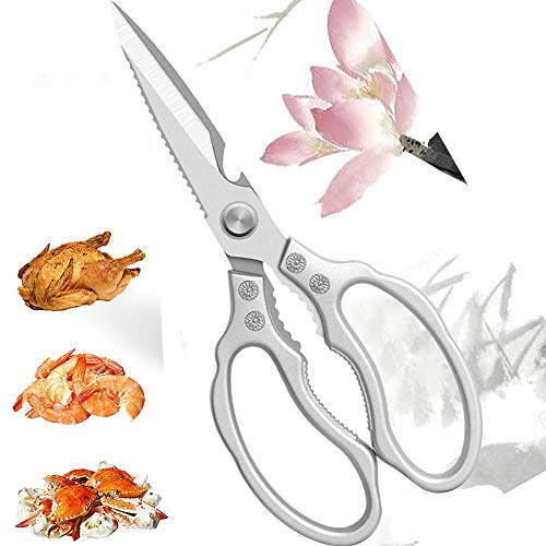 Mehrzweck-Küchenschere aus Edelstahl, robuste Küchenschere zum Schneiden von Huhn, Fleisch, Fisch, Gemüse, Grill, Obst, Meeresfrüchten, offenen Gläsern und Nussknackern und super scharf (mit Gadgets) von Jorunhe