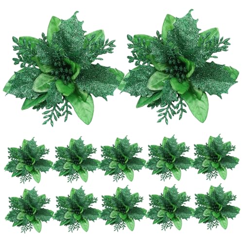12 Stück Weihnachtsblumen Weihnachtsstern künstliche Blumen 14 cm doppellagige Weihnachtsblumen glänzende gesprenkelte Weihnachtsbaumdekoration für Kranz Grün 12 Stück Weihnachtsblumen Weihnachtsstern künstliche Blumen 14 cm doppellagige Weihnachtsblumen glänzende gesprenkelte Weihnachtsbaumdekoration für Kranz Grün von Jorzer