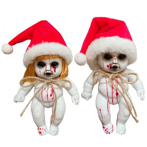 2pcs Halloween gruselige Puppen mit Weihnachtshut, hängende Ghost Haunted Zombie Dolls mit Seil für Innengarten im Freien Garten Home Party Dekoration 2pcs Halloween gruselige Puppen mit Weihnachtshut, hängende Ghost Haunted Zombie Dolls mit Seil für Innengarten im Freien Garten Home Party Dekoration von Jorzer
