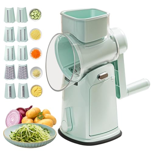 5-in-1-Rotationskäsereibe Gemüsehobel Handkurbelbetrieb mit Saugfuß 10-Klingen-sichere Mandoline mit Spritzschutz professionelles Küchenwerkzeug Grün 5-in-1-Rotationskäsereibe Gemüsehobel Handkurbelbetrieb mit Saugfuß 10-Klingen-sichere Mandoline mit Spritzschutz professionelles Küchenwerkzeug Grün von Jorzer