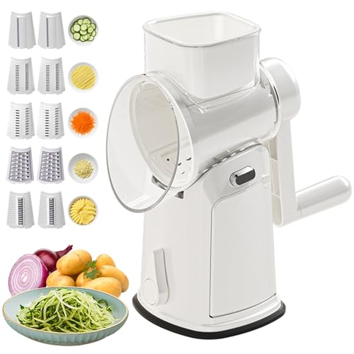 5-in-1-Rotationskäsereibe Gemüsehobel Handkurbelbetrieb mit Saugfuß 10-Klingen-sichere Mandoline mit Spritzschutz professionelles Küchenwerkzeug Weiß 5-in-1-Rotationskäsereibe Gemüsehobel Handkurbelbetrieb mit Saugfuß 10-Klingen-sichere Mandoline mit Spritzschutz professionelles Küchenwerkzeug Weiß von Jorzer