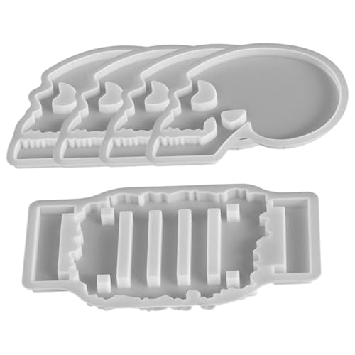 5-teiliges Totenkopf-Harzform-Set, Halloween-Totenkopf-Untersetzer-Harzformen-Halter-Set für DIY-Kunsthandwerk, Tassenmatten-, Halloween-Untersetzer-Harz-Silikonform, Kleber von Jorzer