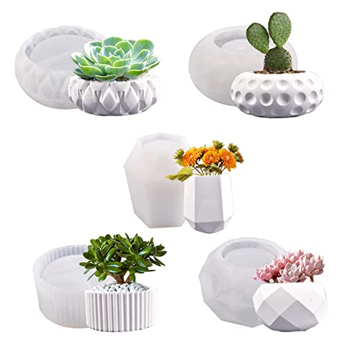Blumentopf Silikonform Kerzenhalter Schimmel 5pcs Pflanzer Vase Gussform für DIY Basteldekoration Blume Topf Silikonform Kerzenhalter Sukkulente Formen. von Jorzer