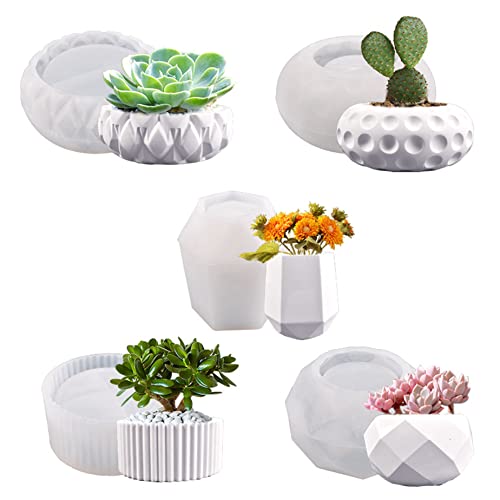 Blumentopf Silikonform Sukkulente Pflanzentopf Schimmelpilze Kerzenhalter Schimmel Blumen Pflanzer Vase Gussform für DIY -Basteldekorationen 5pcs von Jorzer