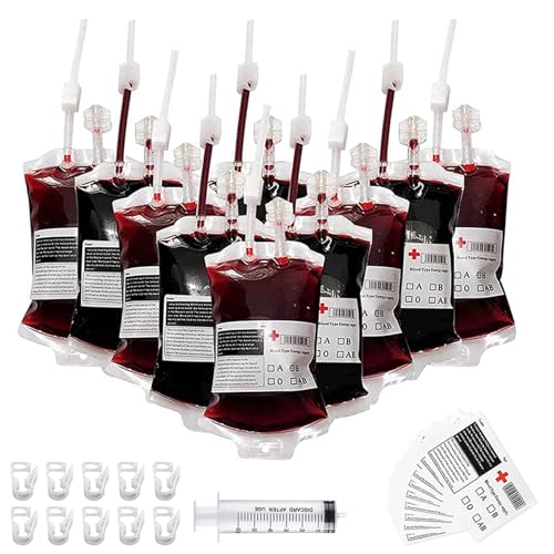 Blutbeutel für Getränke 350 ml wiederverwendbare transparente hängende Getränkekühler -Beutel mit Clip -Getränke -Beuteln mit 60 ml Spritze für Pigment Flüssigkeit Halloween Carnival Home Decor 10 S Blutbeutel für Getränke 350 ml wiederverwendbare transparente hängende Getränkekühler -Beutel mit Clip -Getränke -Beuteln mit 60 ml Spritze für Pigment Flüssigkeit Halloween Carnival Home Decor 10 S von Jorzer