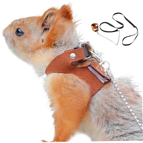 Eichhörnchen-Geschirr und Leinen-Set einstellbare Nachahmungs-PU-Eichhörnchen-Geschirr mit Befestigungsband Mehrzweckbraune Haustier-Leine für Kaninchen, Ratte, Frettchen, Hamster von Jorzer
