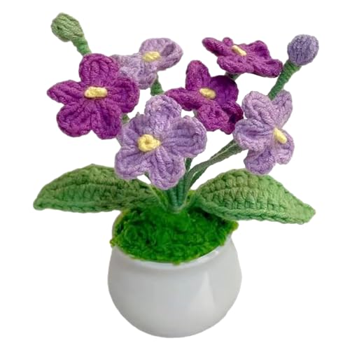 Gehäkelte Pflanze 4,3x2,3 Zoll Wolle Vergissmeinnicht gehäkelte Blumen mit Blättern und Stempeln pflegeleicht bezaubernde gestrickte Kunstblumen Geschenk für die Heimdekoration gehäkelte Blumen von Jorzer