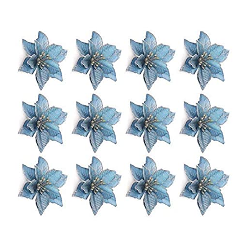 Glitzer Weihnachtsstern Blumen Weihnachten Blumen Weihnachtsbaum -Dekorationen Blume Hochzeit Ornament 13cm Home Outdoor Dekoration 12pcs Blau von Jorzer