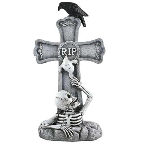 Halloween-Grabsteine kreuzförmige RIP-Halloween-Grabsteine mit Skelett und Krähe 12, 9 x 26, 9 cm Harz-Grabstein -Dekoration Halloween-Grabsteine kreuzförmige RIP-Halloween-Grabsteine mit Skelett und Krähe 12, 9 x 26, 9 cm Harz-Grabstein -Dekoration von Jorzer