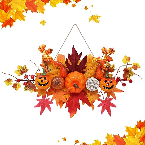 Herbstkranzkürbis Maple Blatt Herbst Kranz Tür Halloween Kranz mit hängenden Seil Thanksgiving Halloween Dekorationen Herbstkränze für Haustür von Jorzer