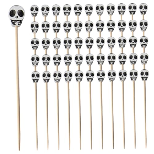 Jorzer 100pcs Obststicks Einweg -Bambus -Cocktailstangen süße Halloween -Dekorationen für Cocktailparty Fruchtschädel Stick Spieß .. von Jorzer