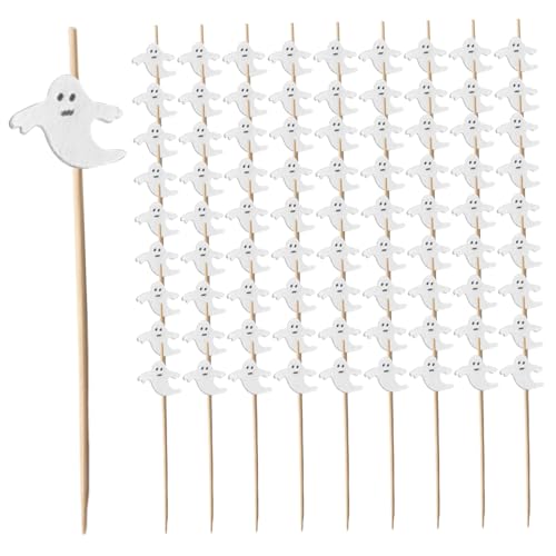 Jorzer 100pcs Obststicks Einweg -Bambus -Cocktailstangen süße Halloween -Dekorationen für Cocktailparty Fruit Ghost Stick Spieß .. von Jorzer