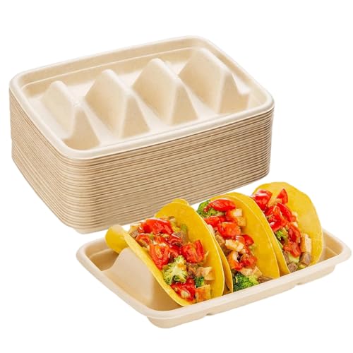Jorzer 50 Stück Taco-Halter 23, 8 x 15, 2 cm hitzebeständig wasserdicht und ölbeständig aus Zellstoffpapier Einweg-Taco-Halter mit 3 Fächern dick und mikrowellengeeignet Jorzer 50 Stück Taco-Halter 23, 8 x 15, 2 cm hitzebeständig wasserdicht und ölbeständig aus Zellstoffpapier Einweg-Taco-Halter mit 3 Fächern dick und mikrowellengeeignet von Jorzer