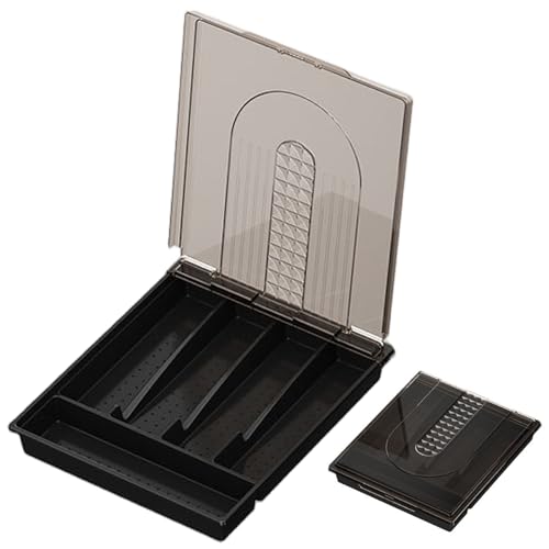Jorzer Besteck-Organizer mit Deckel abgedeckte Utensilienablage für Küchenschublade und Arbeitsplatte Aufbewahrungsbox aus Kunststoff für Besteck und Essbesteck für Löffel Gabeln Schwarz von Jorzer