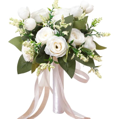 Jorzer Hochzeitsstrauß für die Braut 22, 9 x 25, 4 cm romantischer Rosen-Brautstrauß mit grünen Blättern künstliche realistische Seidenblume für Brautjungfer Tafelaufsatz Hochzeitsdekorationen weiß Jorzer Hochzeitsstrauß für die Braut 22, 9 x 25, 4 cm romantischer Rosen-Brautstrauß mit grünen Blättern künstliche realistische Seidenblume für Brautjungfer Tafelaufsatz Hochzeitsdekorationen weiß von Jorzer