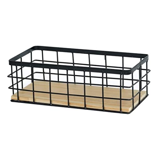 Jorzer Metallkörbe Draht Aufbewahrungskörbe Wandhänge Eisen -Netzkasten -Organizer mit Holzkörbe für Aufbewahrung 25x10x17cm Schwarz von Jorzer