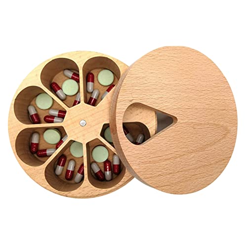 Jorzer Pillendose Rund Reise Pillendose Medikamenten Organizer 7 Tage Pillen Organizer Aus Holz WöChentlicher Pillenspender Tabletten Box Mit Deckel KüChengewüRzbehäLter von Jorzer