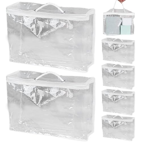 Jorzer Transparente Aufbewahrungstaschen mit Reißverschluss 6 Stück robuste Umzugstaschen mit Griffen wasserdichte staubdichte Kleideraufbewahrung Faltbare Unterbett-Aufbewahrungstaschen von Jorzer
