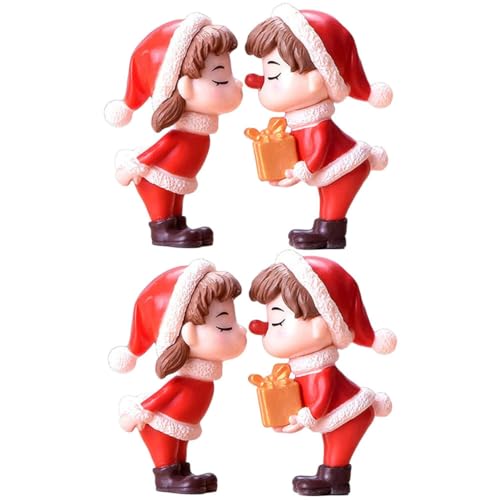 Jorzer Weihnachtspaar Miniaturen Ornament Weihnachten Miniatur Figuren Paar Figuren Garten Haus Gartenparty Dekor Desktop Landschaft Dekoration 4pcs von Jorzer