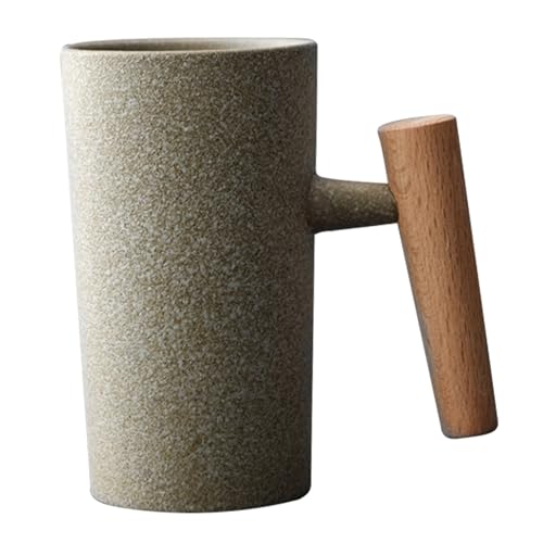Kaffeetasse 7, 4 oz Vintage-Tassen mit Holzgriff exquisite Kaffeetassen aus Steingut spülmaschinen- und mikrowellengeeignet Keramik-Teetasse Geschenk für das Homeoffice Kaffeetasse im Raustein-Stil von Jorzer