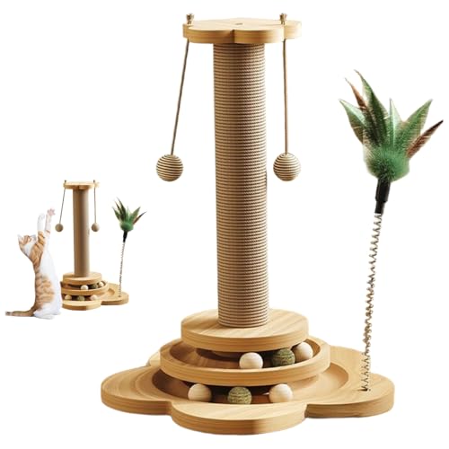 Katze Kratzerpfosten, 18 Zoll hohe Sisal Cat Crocker mit hängenden Kugeln Interaktiver Kratzerpfosten für Innenkätzchen großer Kratzer, Kratzer, Spielzeug von Jorzer