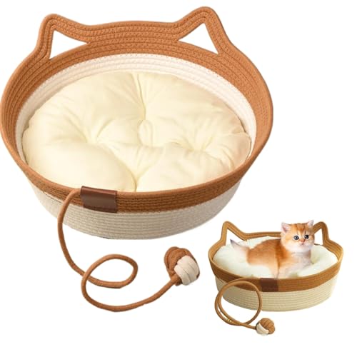 Katzenbetten, 2-in-1-Baumwollseil gewebte Katzenkörbe mit Spielzeugschwanz, kratzfestes Kätzchenbett mit weichem Kissen, Korbkorb mit Autoohrgriff für weniger als 2 kg Innenkatzen, s Katzenbetten, 2-in-1-Baumwollseil gewebte Katzenkörbe mit Spielzeugschwanz, kratzfestes Kätzchenbett mit weichem Kissen, Korbkorb mit Autoohrgriff für weniger als 2 kg Innenkatzen, s von Jorzer
