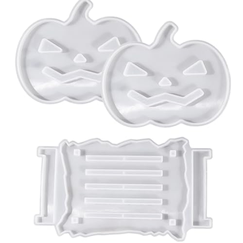 Kürbis Silikonform 3pcs/Set Harz Coaster Formen mit Halfeln Halloween Silikonformen für Epoxidharz DIY Art Craft Cup Matten von Jorzer