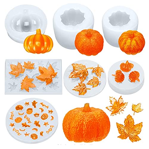 Kürbisharzform Set 3D Kürbis Silikonform Halloween Harz Silikonformen verschiedene Größen 3D -Kürbis -Epoxidform Thanksgiving Maple Blatt Silikonform von Jorzer