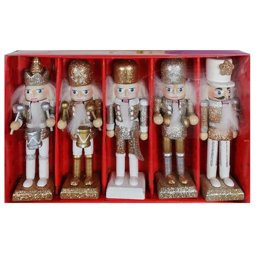 Nussknacker Weihnachtsdekoration Mini -Figuren Soldat 2023 König ＆ Soldat Nussknacker -Figuren 4,7 Zoll hohe Mini -Holznussnuss -Nussknacker -Ornamente für Weihnachten Tree Tischdekor 5pcs/Set von Jorzer