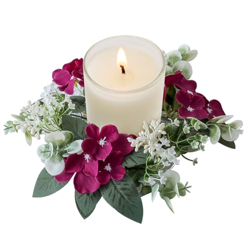 Ostern Blumenkerzenringe 25,4 cm Kleiner Kerzenkranz Künstliche Kerzenringe Für Säulen Hortensien Kerzenringe Kränze Für Tische Zuhause Tür Weinrot von Jorzer