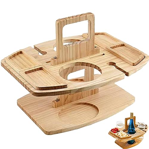 Picknicktisch tragbarer Abnehmbarer Weintisch mit 2 Weinglashaltern stilvolles Mini-Snacktablett aus Holz für Weinliebhaber Veranstaltungen im Freien Camping-Weintisch von Jorzer