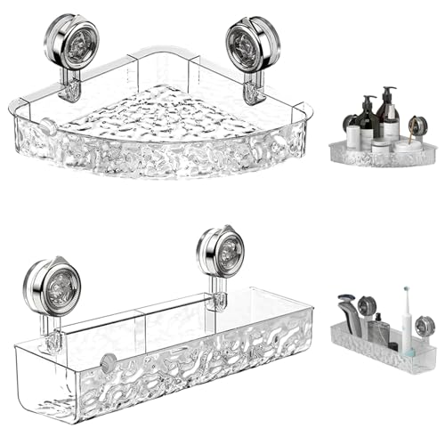 Saugnapf-Regal 2 Stück/Set transparent zur Wandmontage Abnehmbarer Dusch-Organizer wasserdicht hohles Dusch-Saugregal dreieckig + rechteckig von Jorzer