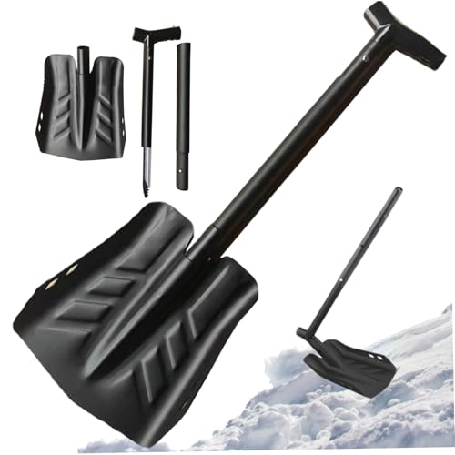 Schneeschaufel 33 -Zoll abnehmbar Faltbare tragbare Schneeschaufel beinhaltet Eissäge Aluminiumlegierung gehandhabter Pusher für Auto, Auffahrt, Camping, Skifahren, Schwarz von Jorzer