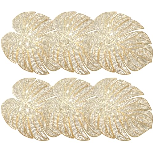 Stück goldene Tischsets 18x14 Zoll große Tischsets in Blattgold-Form im Vintage-Stil modische hohle abwischbare und waschbare Esstischsets für die Dekoration in der Küche zu Hause Vintage-Tischsets von Jorzer