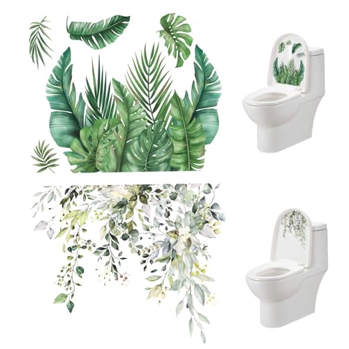 Toilettenaufkleber Pflanzenblätter Blütenblätter Abziehbilder Toiletten Sitz Deckel Aufkleber DIY Abnehmbar wasserdichte selbstklebende Badezimmer Wandkleher Abziehbilder 2pcs von Jorzer