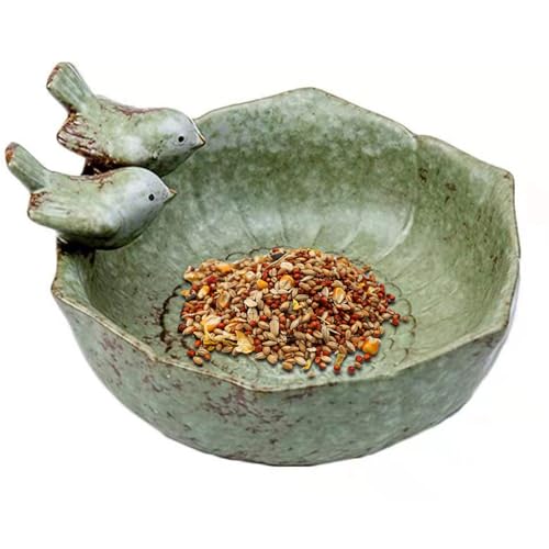 Vogelbadschale Vintage-Vogelfutterschale aus Keramik Anti-Umkipp-Vogelfutterschale Ornament für den Außenbereich Garten Hof Tischdekoration Vogelbad für draußen von Jorzer