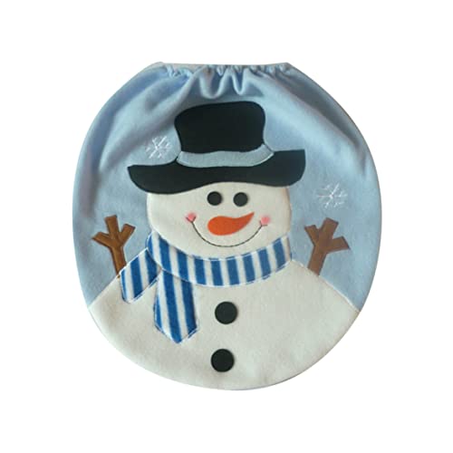 Weihnachtlicher Toilettensitzbezug mit Schneemann 1 Stück kreativer weihnachtlicher Deckel mit Schneemann neuartiges Design einzelner Toilettenbezug weihnachtliche Badezimmer Heimdekoration (hellblau) von Jorzer