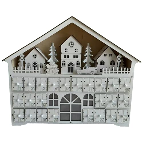 Weihnachts-Countdown-Kalender hausförmiger Adventskalender aus Holz mit 24 Schubladen beleuchtete Weihnachtsdekorationen für die Inneneinrichtung von Jorzer