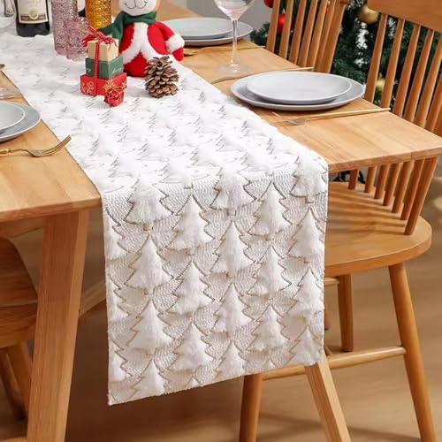 Weihnachtstischläufer 33 x 182, 9 cm weicher Plüschbaum Weihnachtstischsets mit Pailletten Esstischdekoration für Zuhause Restaurant Party von Jorzer