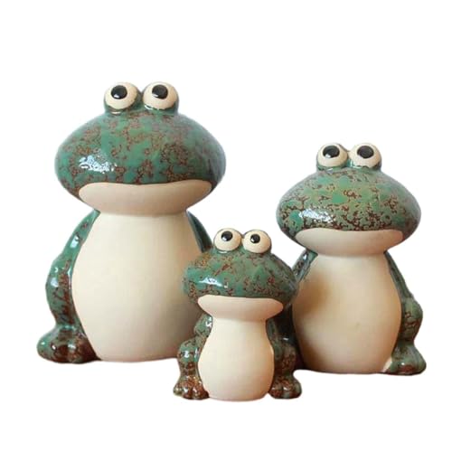 Joselin 3-Teilige Froschfamilienfiguren, Froschstatue, Miniatur-Froschfigur Aus Keramik, Tierfrosch-Ornament für Bücherregal, Langlebig, Einfach zu Verwenden, Grün von Joselin