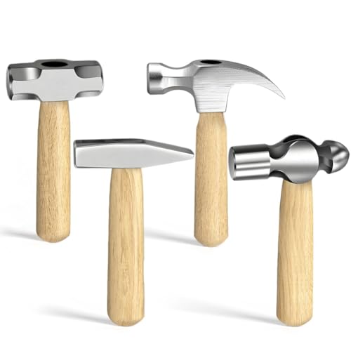 Joselin 4-Teiliges Kleines Hammerset, Kopf Aus Geschmiedetem und Poliertem Stahl, Kurzer Holzstiel, 10 Oz Klauenhammer, 11 Oz Kugelhammer von Joselin