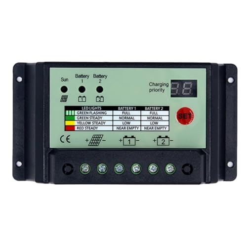 Joselin Doppelbatterie-Solarladereglersystem Batterien Power Panel Regler Ladegerät PWM 12V 24V (20A) 1 Stück von Joselin