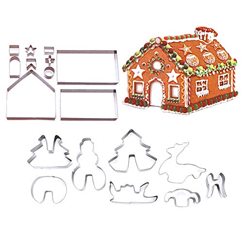Josenidny 18 Stück 3D Lebkuchenhaus Edelstahl Weihnachten Szenario Plätzchen Set Keksform Fondant Cutter Backen Werkzeug von Josenidny