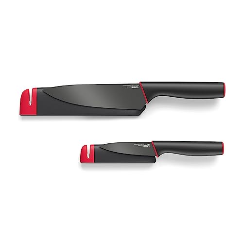 Joseph Joseph 10146 Slice&Sharpen - 2-er Set, Silikonbeschichtete Messer mit integriertem Messerschärfer - schwarz/rot von Joseph Joseph