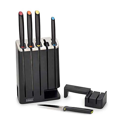 Joseph Joseph Elevate Knives SlimBlock 5-teiliges Messerset mit abnehmbarem Messerschleifer - Schwarz von Joseph Joseph